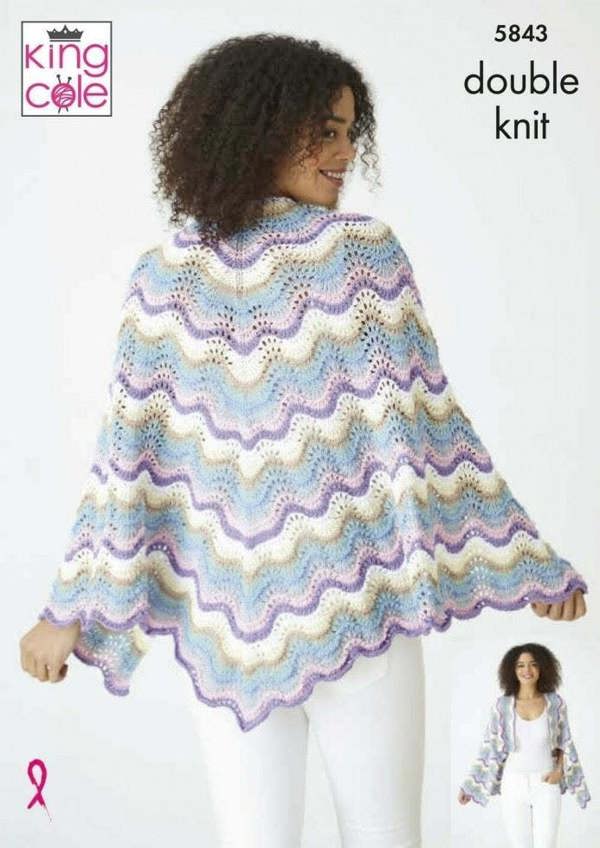 King Cole Cottonsmooth DK Knitting Pattern 5843, Shawls, Wraps for Women, One Size
