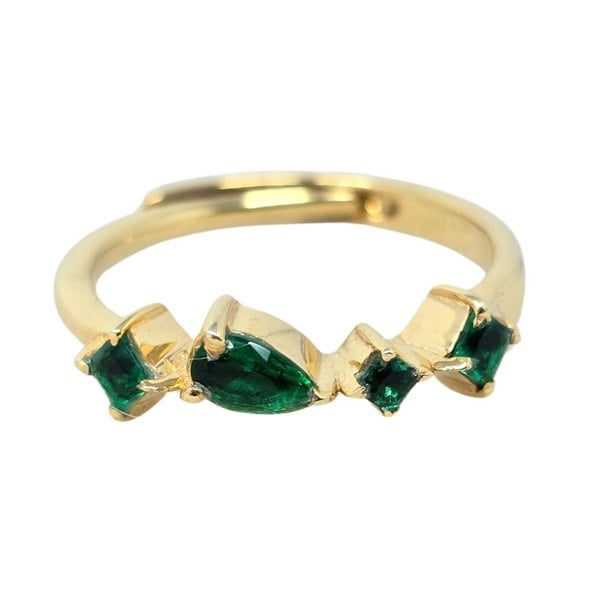 Harfi Minimalist Emerald Gemstone May Birthstone Adjustable Gold Vermeil Ring