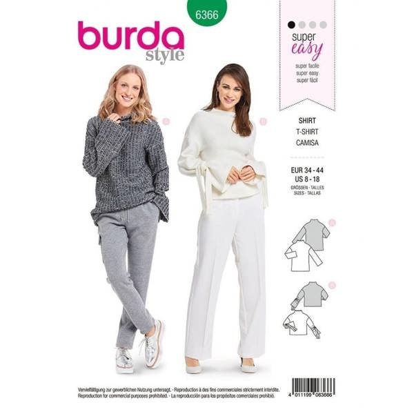 Burda Sewing Pattern 6366 Tops For Women, 8 to 18  - Easy