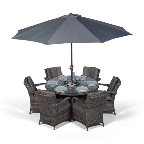 Giardino Arizona Round 6 Seater Patio Dining Set with Ice Bucket Drinks Cooler