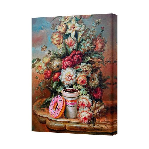 Benjamin Tate Design Floral Canvas Wall Art Print With Donut Coffee Cup