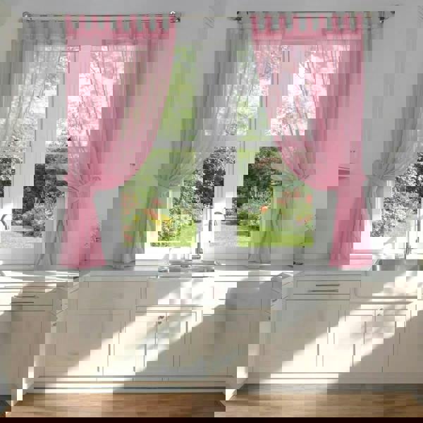 Luxury Living Voile Tab Top Curtain Pair with Crystal Tie Backs Sheer Window Panels