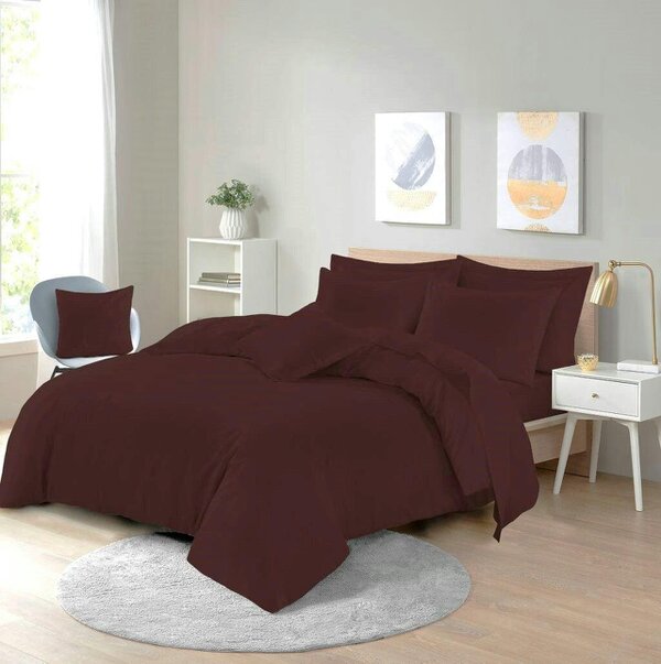 Night Zone Polycotton Duvet Cover Set – Plain Dyed Easy Care Bedding with Pillowcases - Chocolate