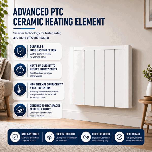 MYLEK Electric Ceramic Radiator Panel Heater WIFI Smart APP Eco 1500W Bathroom Safe Wall Mounted Timer Thermostat