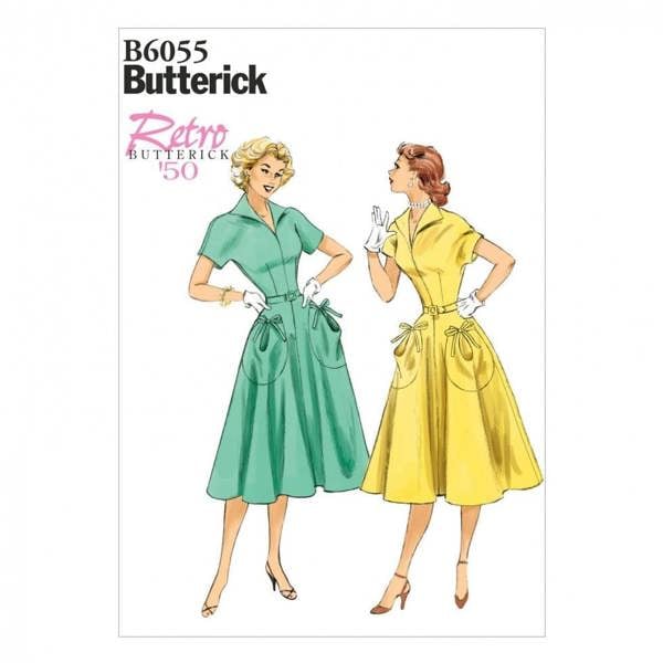Butterick Sewing Pattern 6055, Belts, Dresses, Vintage Style for Women, 6-8-10-12-14 - Easy