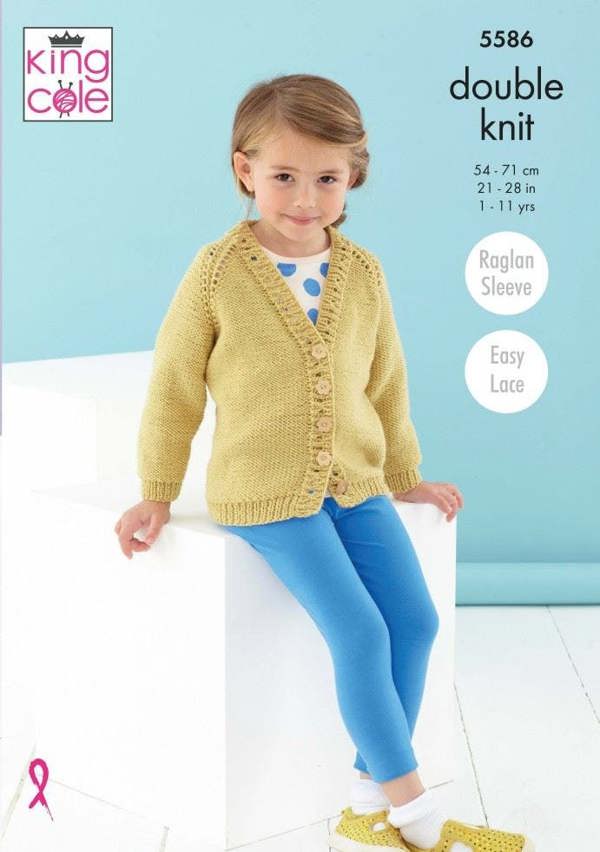King Cole Cherished DK Knitting Pattern 5586, Cardigans, Headwear for Baby, Kids, 1 - 11 Years - Easy