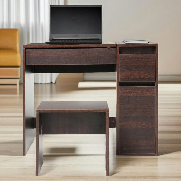 Rafaelo Mobilia 2-in-1 Dressing Table Workstation With Stool Walnut