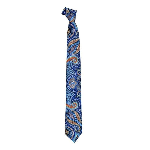 David WeJ Paisley Printed Tie - Blue Orange