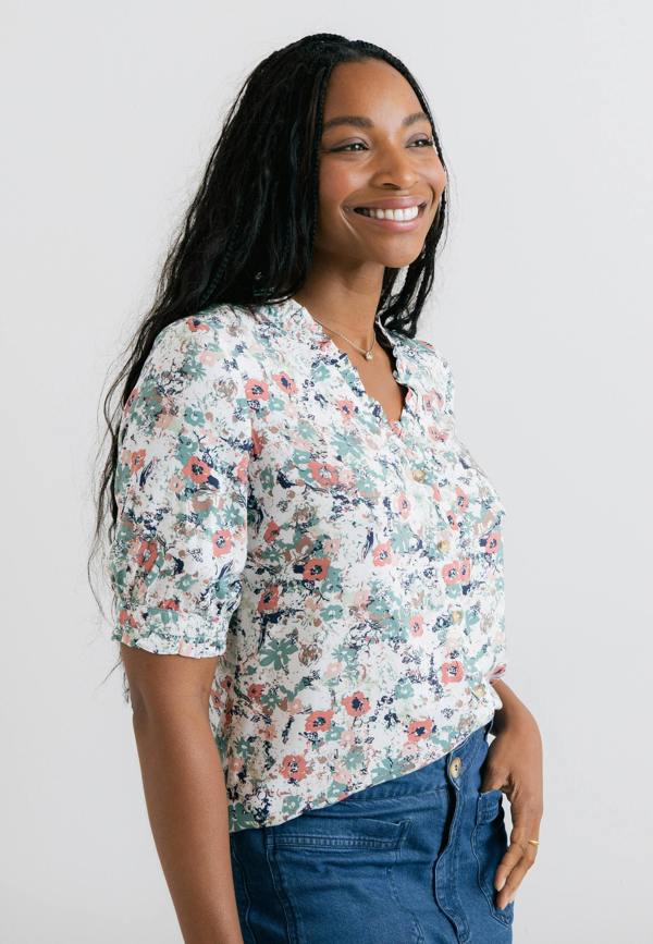 Lily & Me Wren Printed Frill Blouse Ecru