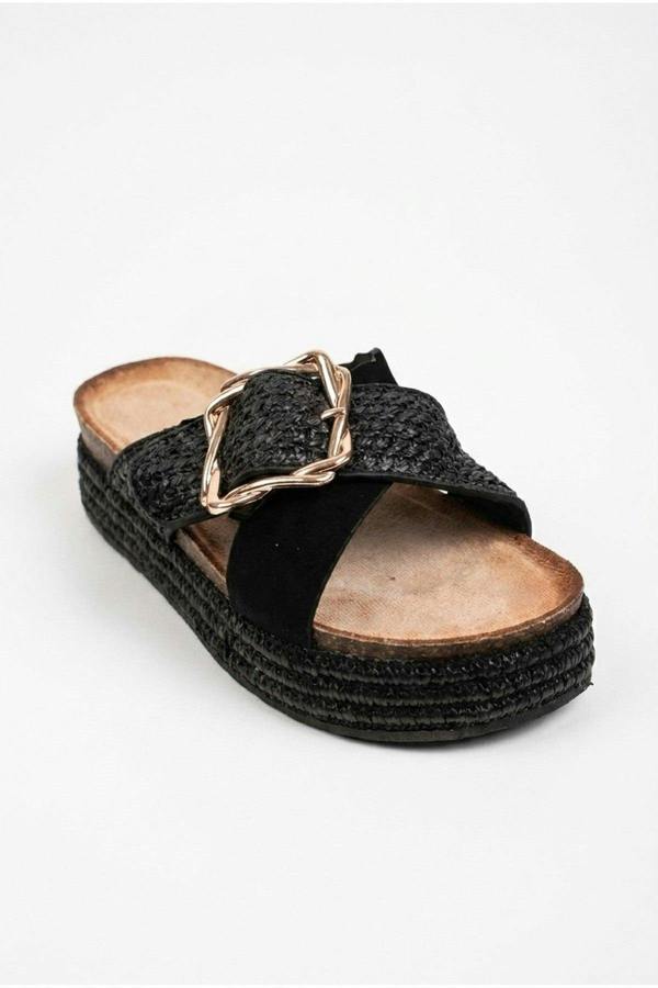 Lucia Womens Woven Buckle Platform Sandals - Black