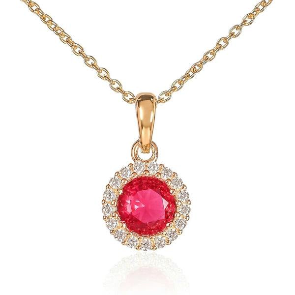 namana Gold Plated 925 Sterling Silver Red Round Halo Pendant Necklace For Women