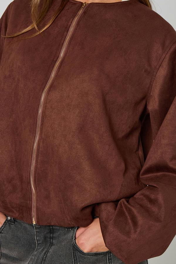 Urban Bliss Chocolate Faux Suede Bubble Hem Jacket