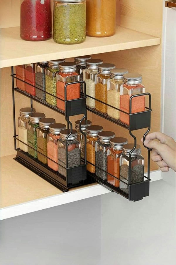 Living and Home 2-Tier&2-Row Metal Spice Rack Slide-Out Kitchen Storage Holder Shelf Cabinet Organizer