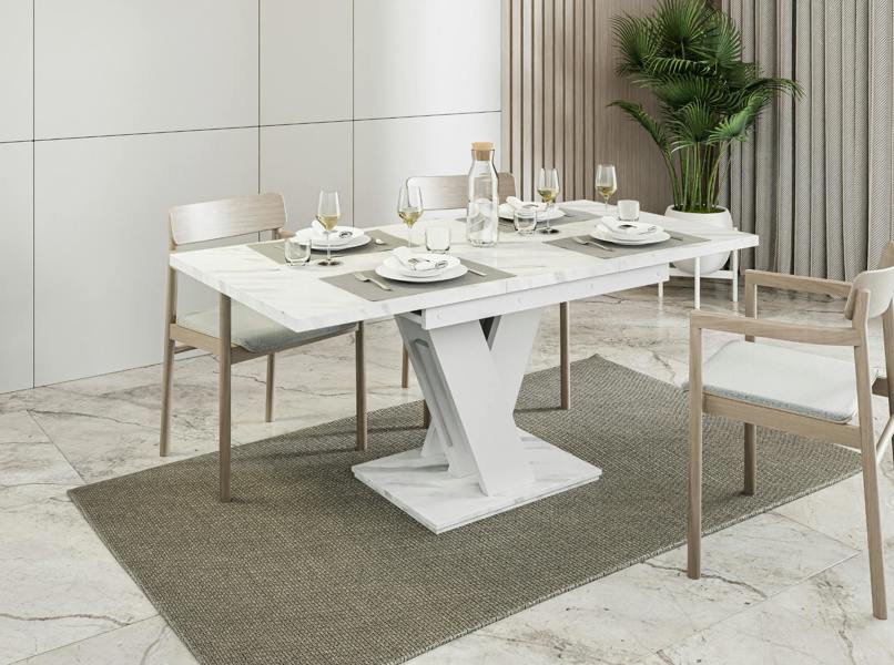 PHD Furniture MASIV Extendable Dining Table 120–160cm – White Bianco Marble Effect