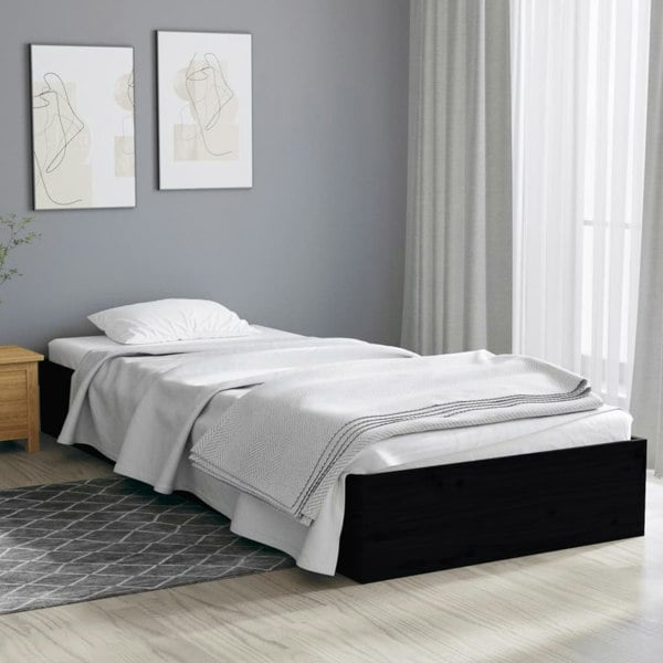 Berkfield Bed Frame Black Solid Wood 75x190 cm Small Single
