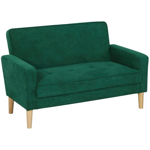 Wyld Haus Neraro Forest Green Velvet Upholstered 2 Seater Sofa Natural Wooden Legs