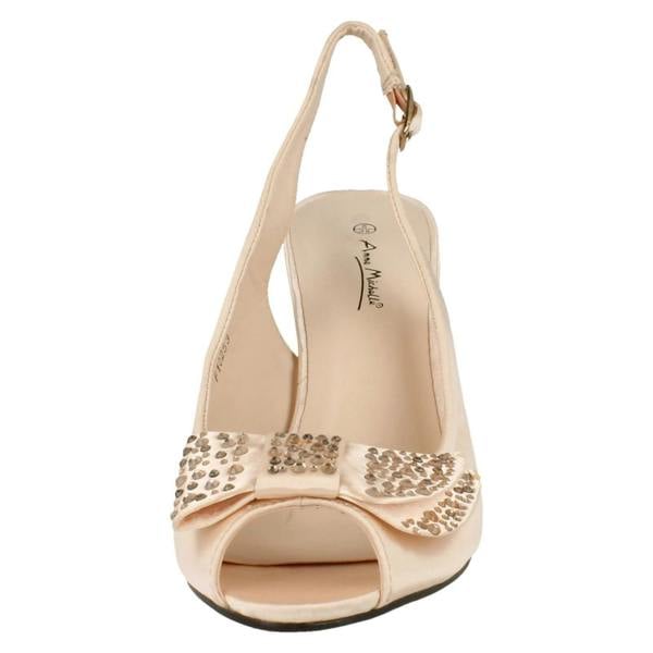 Anne Michelle Ladies Anne Michelle Mid Heel Peep Toe Diamante Bow Vamp Court Shoes