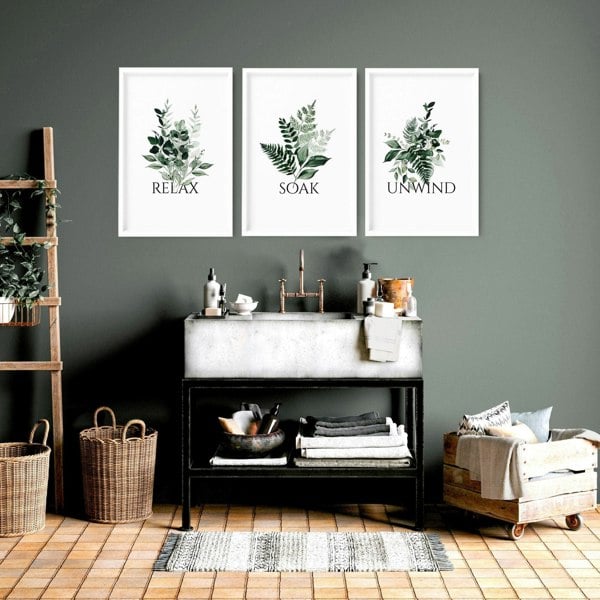 Wall decor for a bathroom | Set of 3 botanical framed wall art