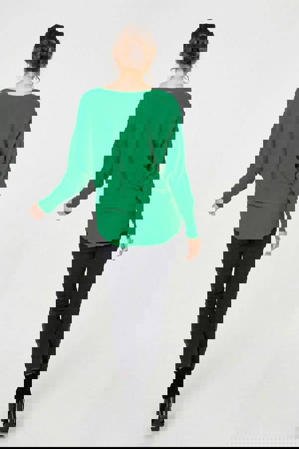 Green | Diamante Embroidered Long Sleeve Top
