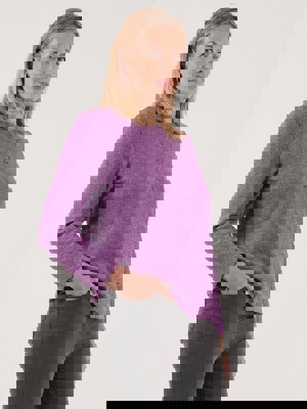 PennyPlain Ribbed Button Cardigan - Amethyst