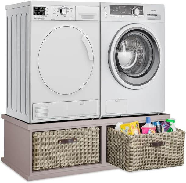 Statement Furniture Tetbury Washing Machine and Dryer Stand, Double Appliance Pedestal with Storage
