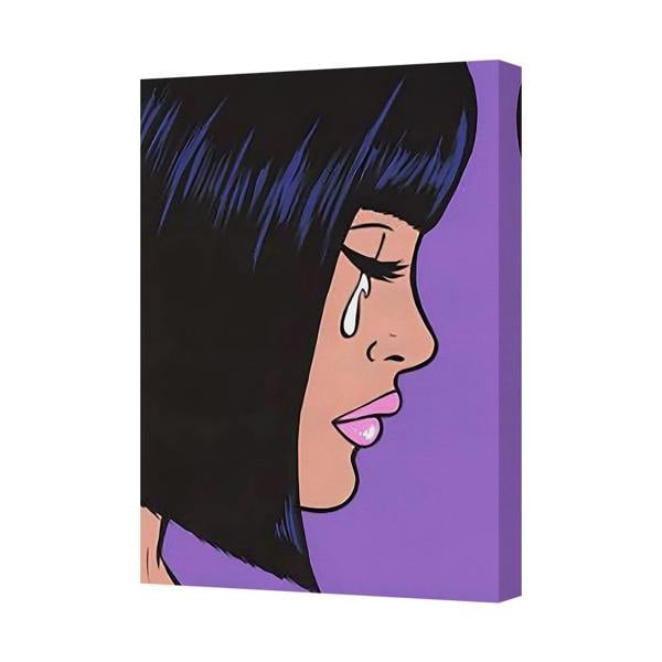Benjamin Tate Design Pop Art Canvas Print Portrait Of Crying Woman On Purple Background