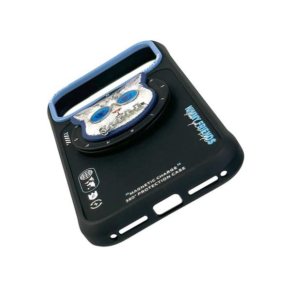 Nimmy Friends Nimmy Glass Cool Cat Face Case with Detachable MagSafe Grip Stand for iPhone 17 Pro 6.3" Black Blue - N-YJKM-CXZJ-IP17-PRO-03