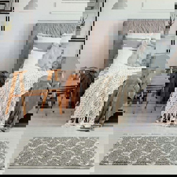 Trellis Design Thick Shaggy Area Rugs Grey