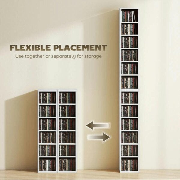 Bobobiy Set of 2 CD Media Display Shelf Unit Tower Rack with Adjustable Shelves, White