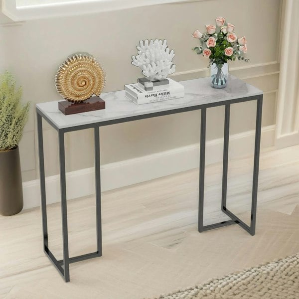 Rafaelo Mobilia Marble Hallway Console Table With 3 Legs White And Black