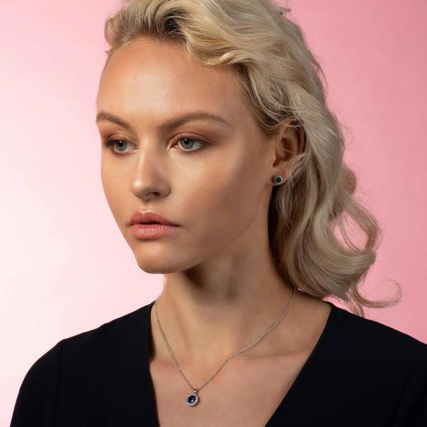 Halo Stud Earrings with Blue Cubic Zirconia Stones - namana.london