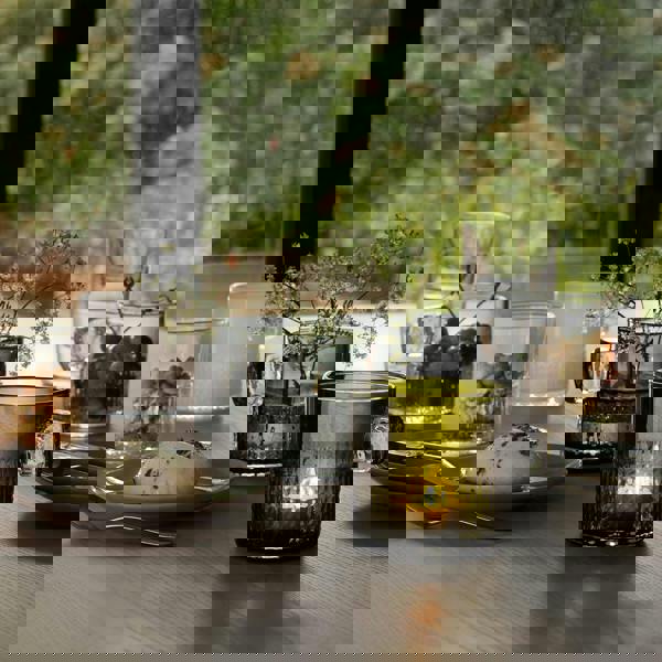 LSA Glass Tealight Holder with Handle 9cm Olive