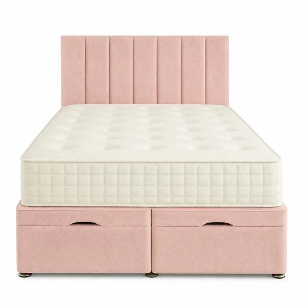 Great British Beds Panel Divan Ottoman Bed - Pink Plush