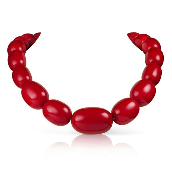 Zavana 20 inch Long Red Oval Beads Statement Necklace for Women