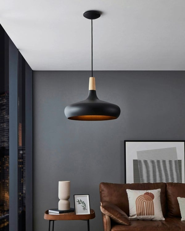 EGLO Sabinar Metal/Wood Single Pendant Light
