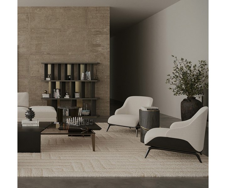 Designer Brigid Armchair in a sophisticated high-end living space.