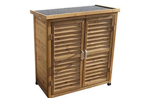 The Garden Marketplace Wooden Tool Shed Storage Cabinet Natural, Outdoor Garden Storage with Felted Roof, Louvred Double Doors, 3 Shelves