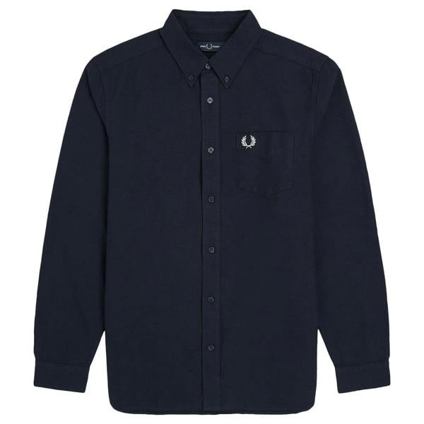 Front of a Navy Fred Perry shirt on a white background