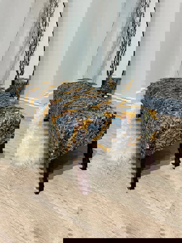 PREMIUM MUSTARD FOLD FLORAL Handmade footstool