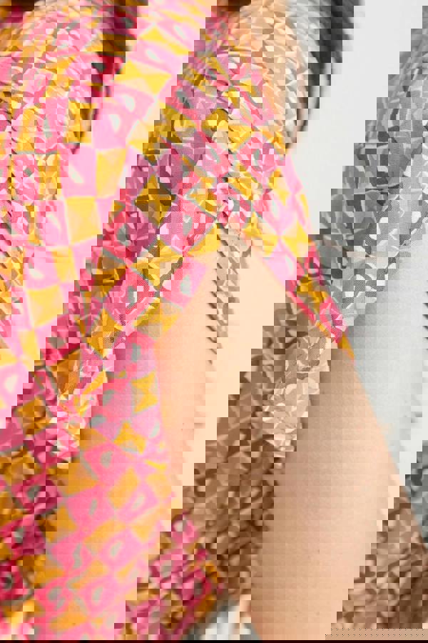 Mudflower Geometric Print Tie Front Midi Dress