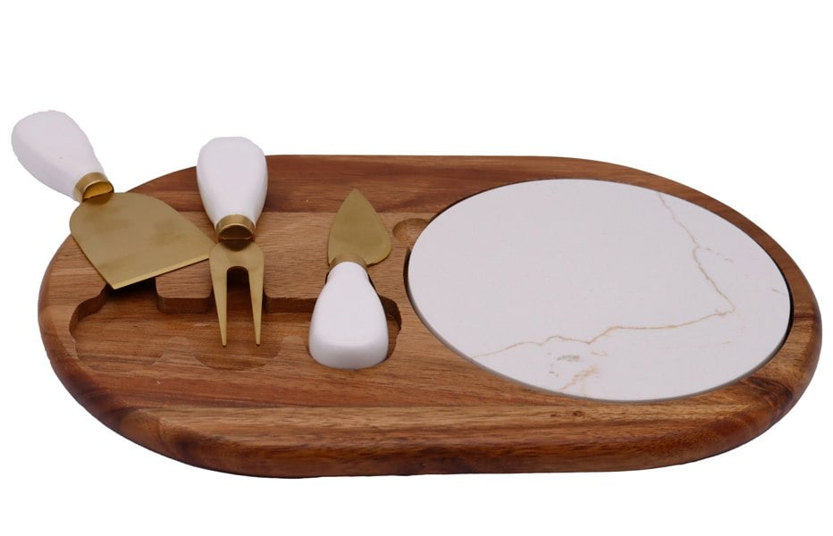 Maison des Cadeaux Acacia Wood & Marble Cheese Board Set
