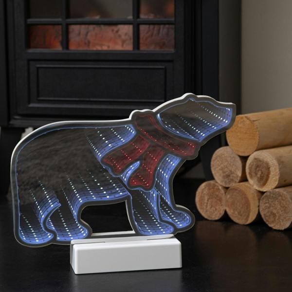 Samuel Alexander 27cm Polar Bear Infinity Mirror Light Up Decoration with Red & White LEDs