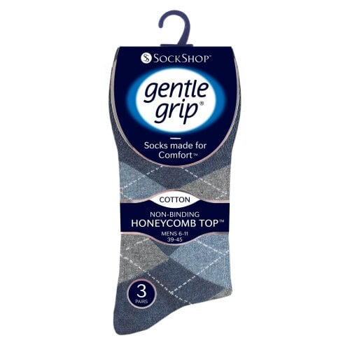 Gentle Grip 3 Pairs Mens Cotton Rich Everyday Socks Soft Top Flat Seam Comfort Socks