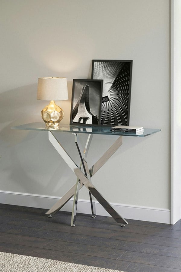 Living and Home 40cmD Stylish Tempered Glass Coffee Table Rectangular Dining Table with Chrome Cross Legs