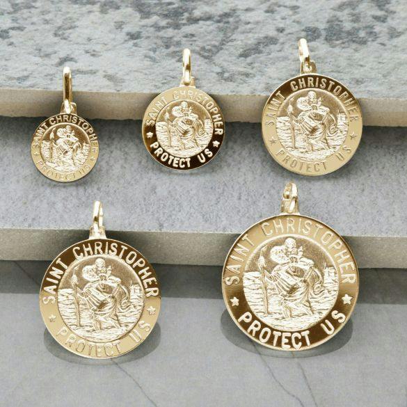 Christopher James of London 9ct Yellow Gold Plated 3D St Christopher Pendant Various Sizes With Optional Engraving & Chain