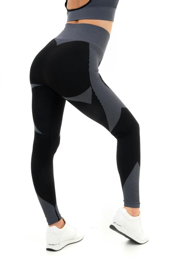 Smart Living Women's Textured High Waist Panel Leggings with Striped Design - Black / Grey