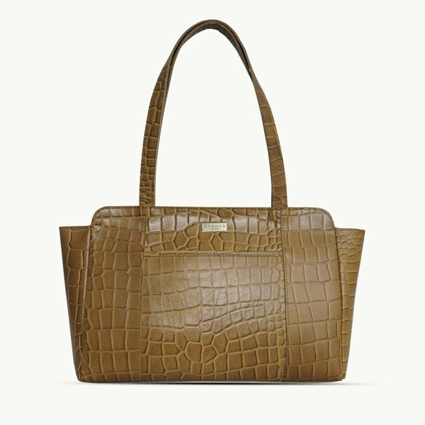 Assots London 'JUDITH' Mustard Croc Real Leather Shoulder Bag