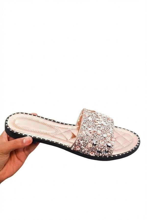 Sofie Embellished Slip On Sandals - Champagne_wb