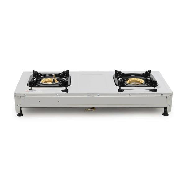 Double burner LPG gas stove on a white background