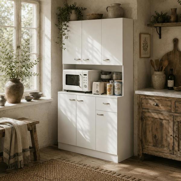 Wyld Haus Rasu 180cm Wooden White Freestanding Kitchen Pantry Storage Cabinet Pantry